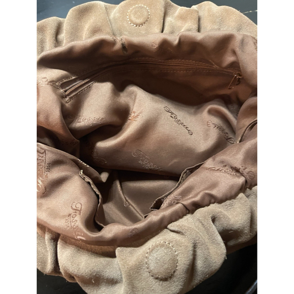 Fossil 1954 Brown Suede Handbag Purse Carrier Women's Bag Authentic Silver Key - Picture 5 of 6